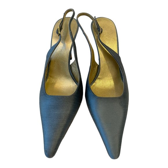 ESCADA Shoes Bryne Pale Blue Silk Slingback High Heel Pumps Size 37.5, US 7.5 - Picture 2 of 10